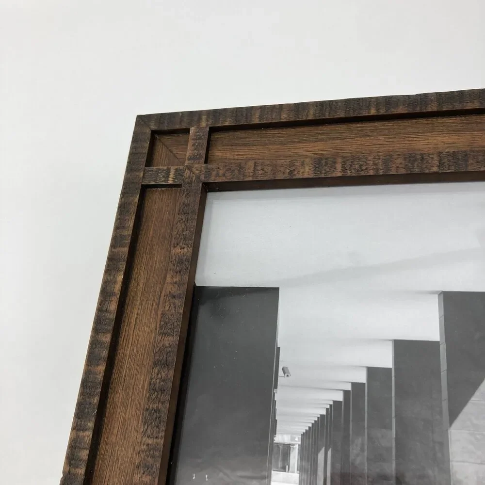 Pair Rustic Dark Brown Wooden Inset Geometric Border Picture Photo Frames 8x10
